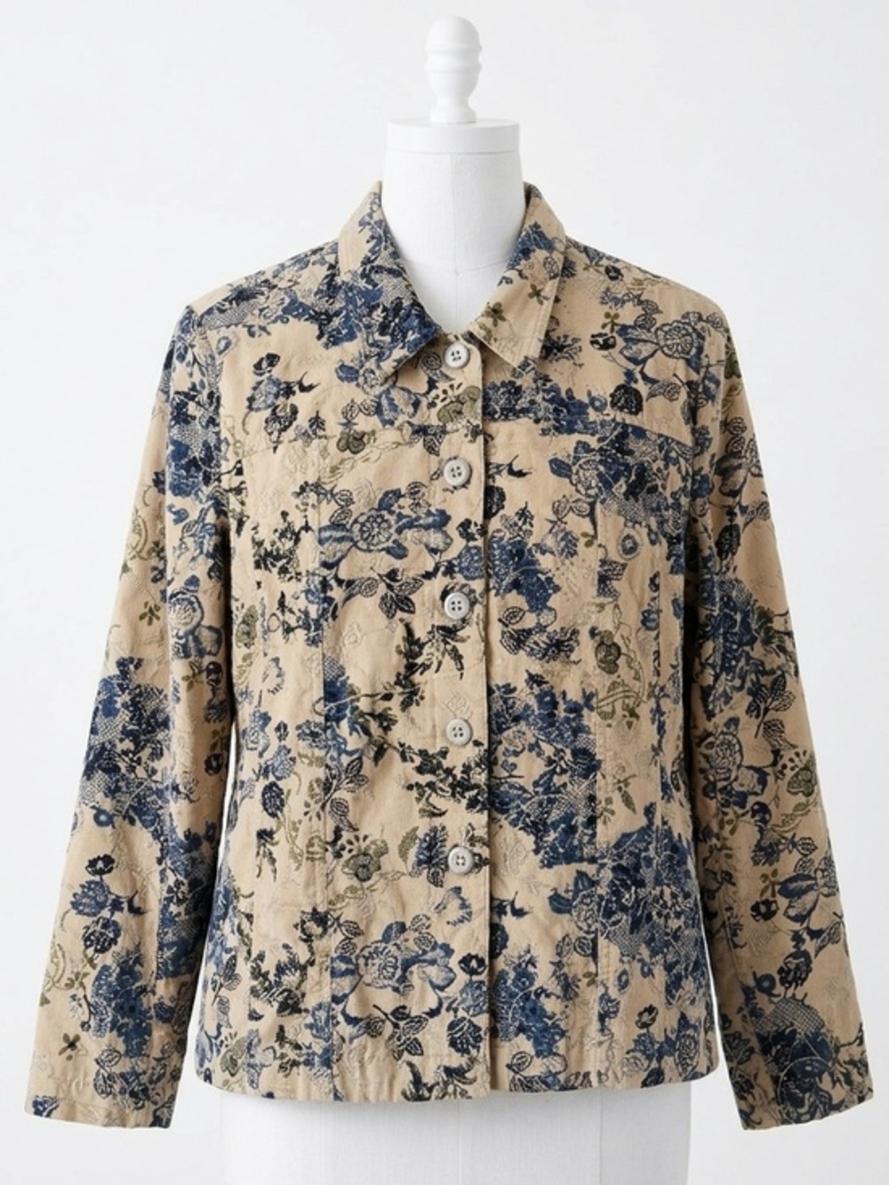 Tantrums Vintage 90s Embroidered Corduroy Floral Shirt Jacket 100% Cotton Sz XL